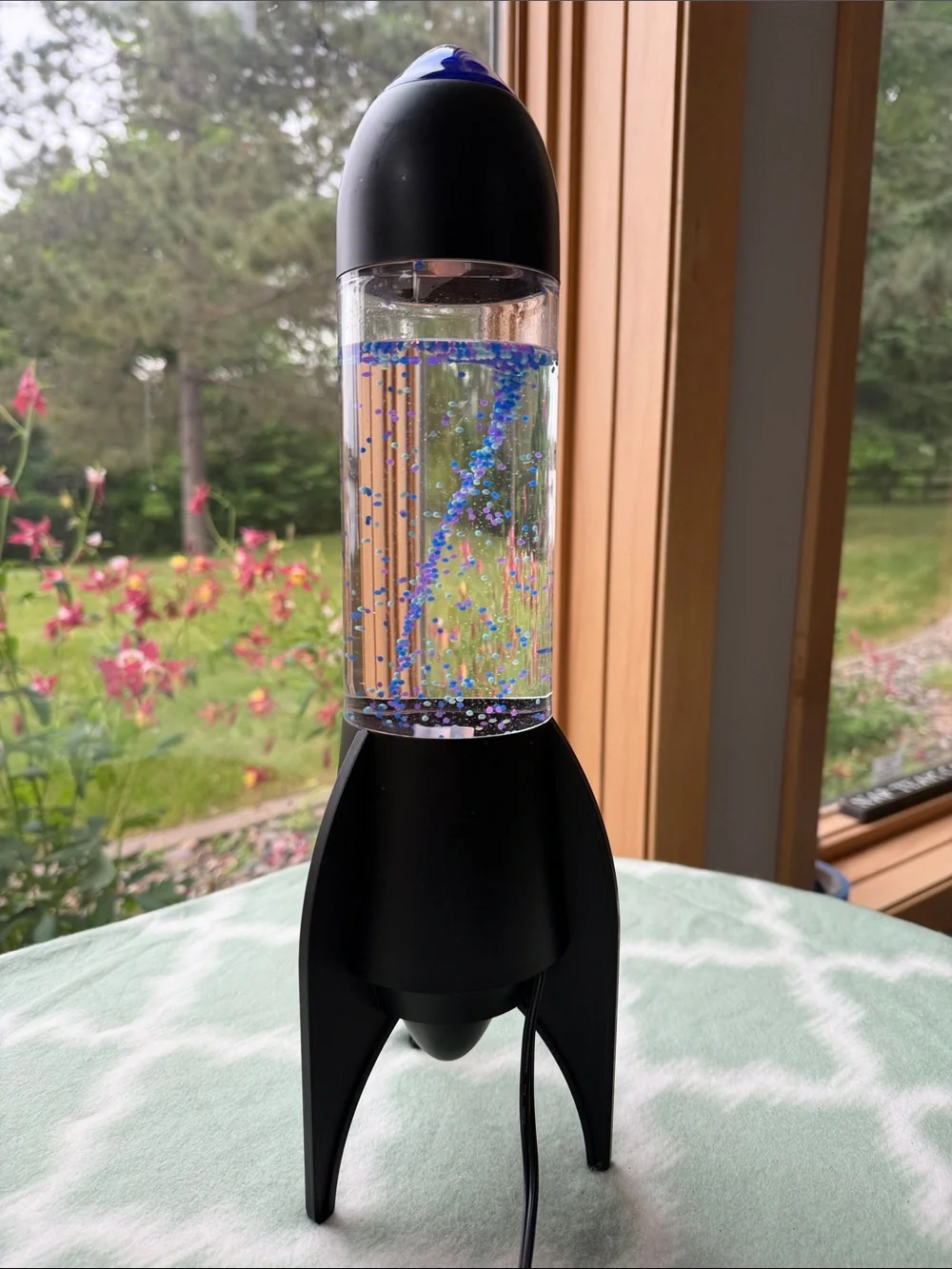 Vintage Lyon Design Rocket Tornado Lamp with Motorized Blue Glitter